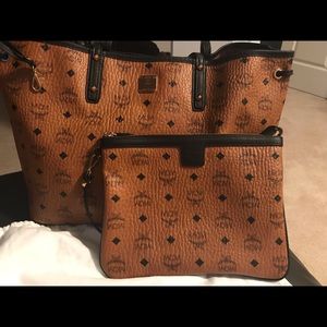 Authentic MCM Medium Cognac Tote with pouch